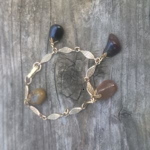 Agate charm bracelet rose gold tone